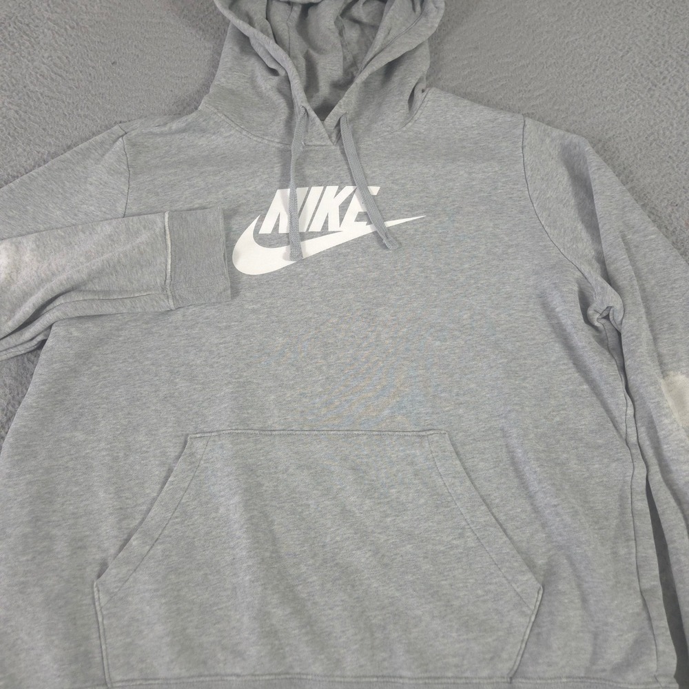 Nike Hoodie Womens Large Gray Club Fleece Logo Pullover Graphic Cotton Blend